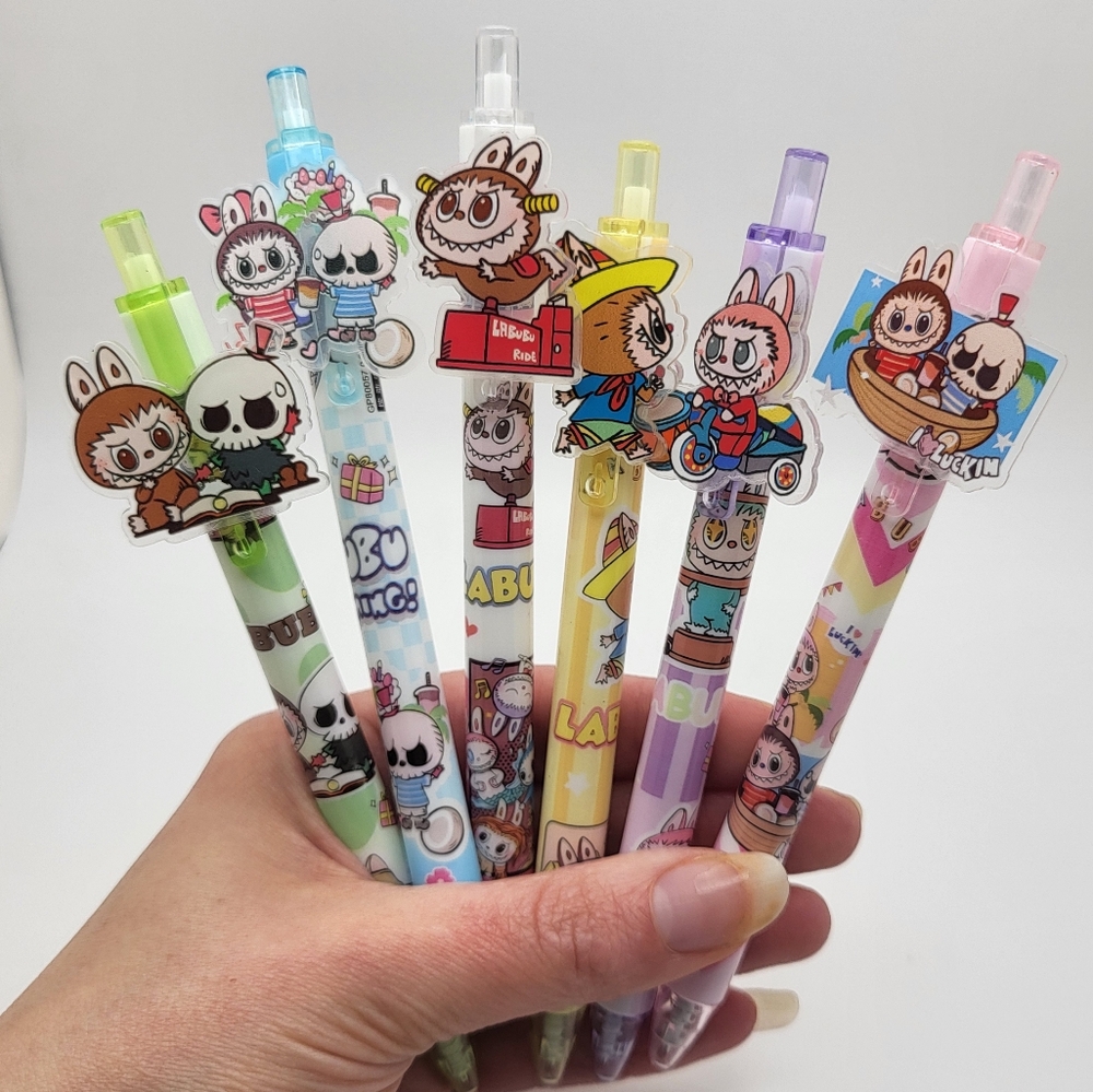 LABUBU 6-Pack Acrylic Charm Character Pens NEW